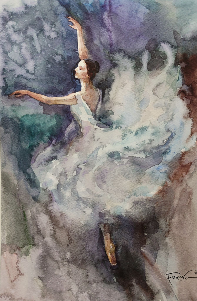 Baletnica, 40x30 (30x20 w świetle passe-partout) akwarela