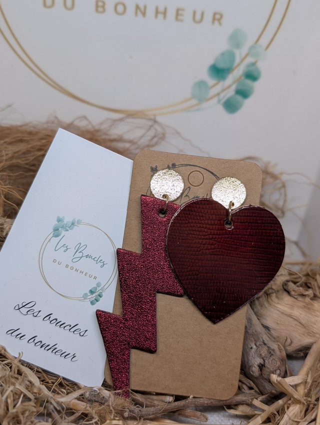 Boucles d&#039;oreilles Asymétrique bordeaux zk121