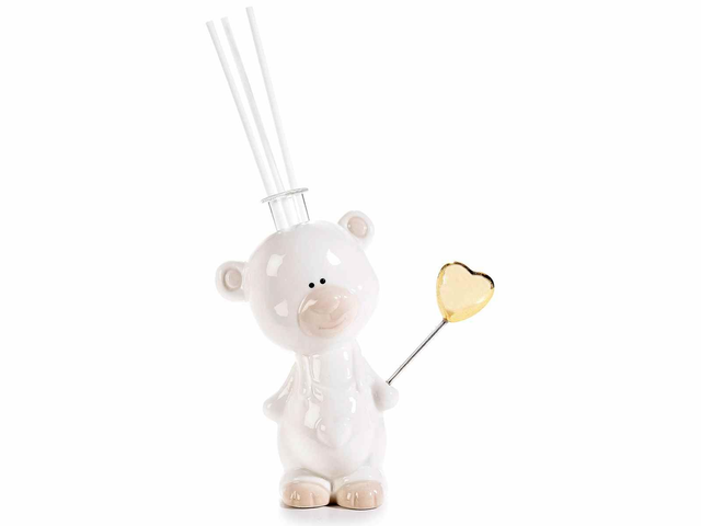 Ourson garçon en porcelaine avec ballon cœur droit