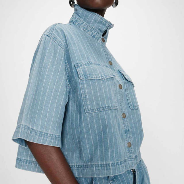 Cropped Denim Striped Shirt