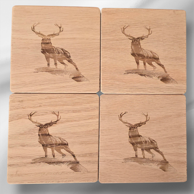 Handmade Oak Coasters - Set of 4 - Wild Stag