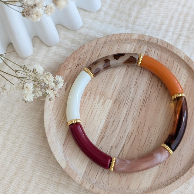 Bracelet Lison bordeaux orangé terracotta léopard