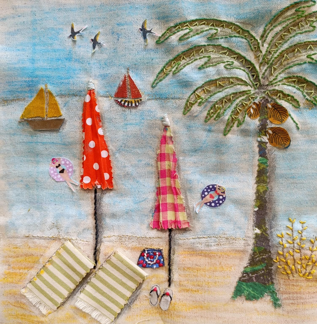 Tableau arts textiles mer - s'évader sous les cocotiers 