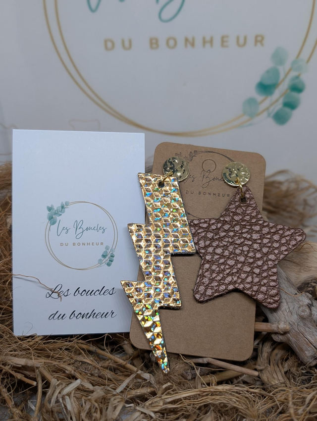 Boucles d'oreilles Asymétrique doré chocolat irisé s104