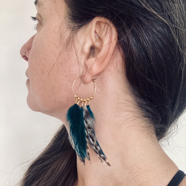 Boucle d’oreille créoles bleu/vert et tigrée