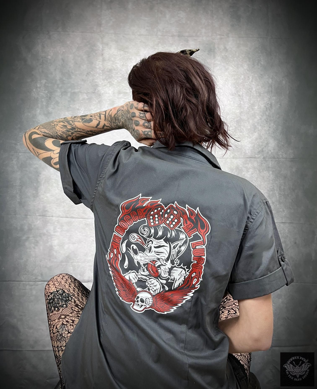 Chemise style Pin up "Hot Rod Lupo" Gris Zinc