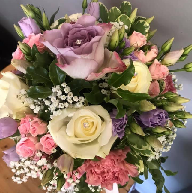 Mixed flower hand tied brides bouquet 