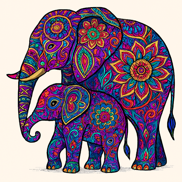 A set of four ceramic coasters featuring colourful elephants, May be purchased as a set of two or individual