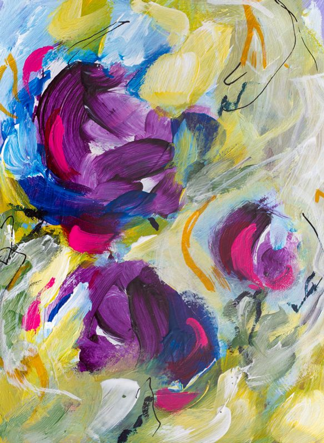 Purple petunia - Origineel schilderij, acrylverf op papier, incl. wit passepartout