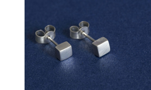 Silver Cube Ear Studs