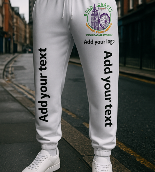 Customised jogging bottoms with text and logo