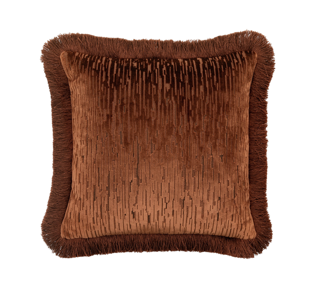 Cut Velvet Fringe Cushion Terracotta