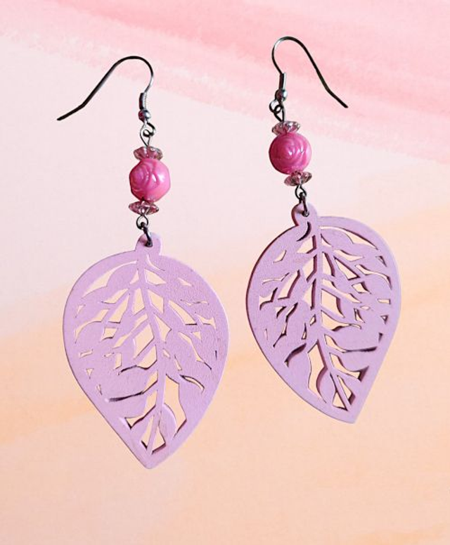 C Boucles d&#039;Oreille Feuille Rose Clair