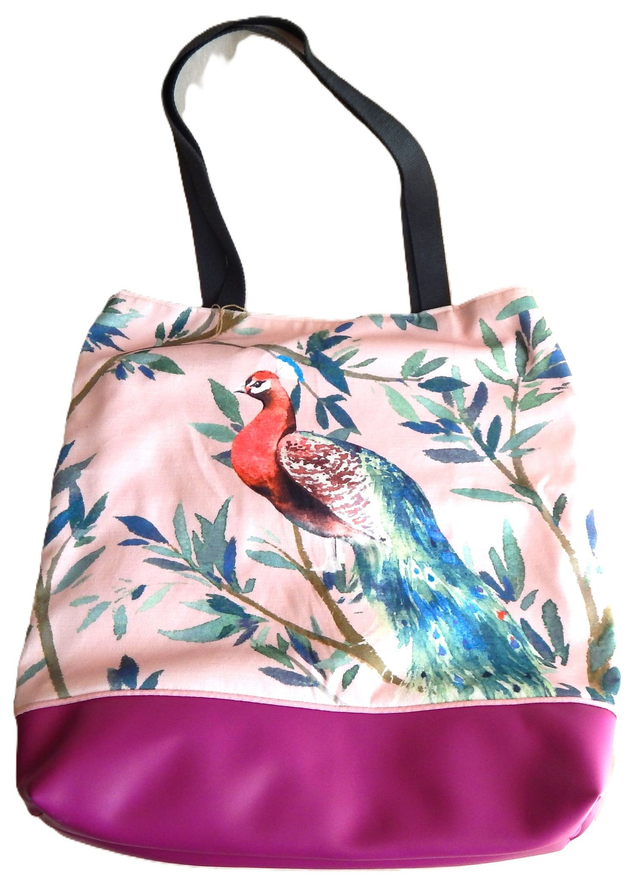 Purple Faux Leather Peacock shopping bag