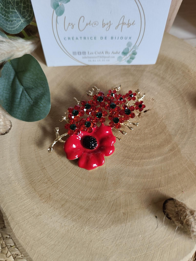 BIG BROCHE COQUELICOT STRASS/ROUGE 0001274