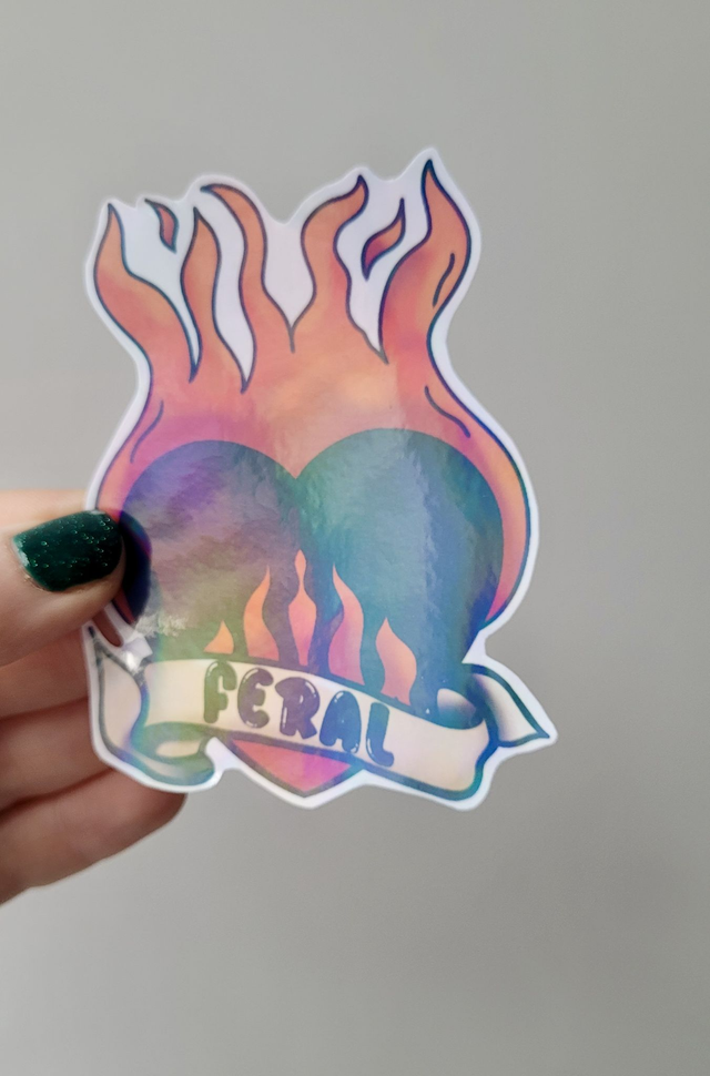 FERAL Sacred Heart Holographic Sticker – Tattoo-Inspired Glossy Vinyl