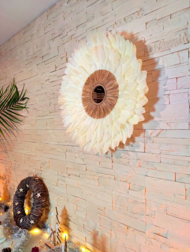 Jujuhat plumes beiges et raphia naturel