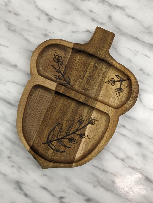 Acorn trinket tray &#039;WILD FLOWERS&#039; - Acacia