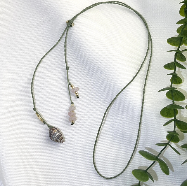 Muschel Rosenquarz Makrameekette verstellbar 