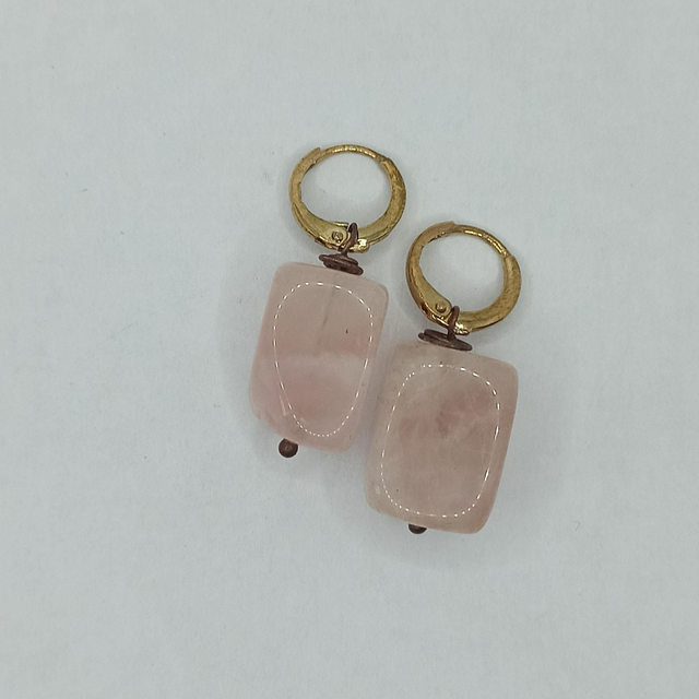 Dormeuses - Quartz rose rectangulaire 