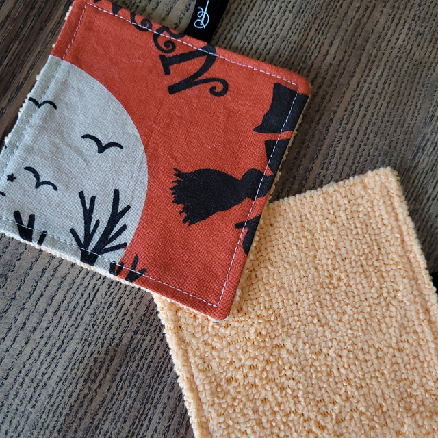 Coton lavable carré : Halloween, orange