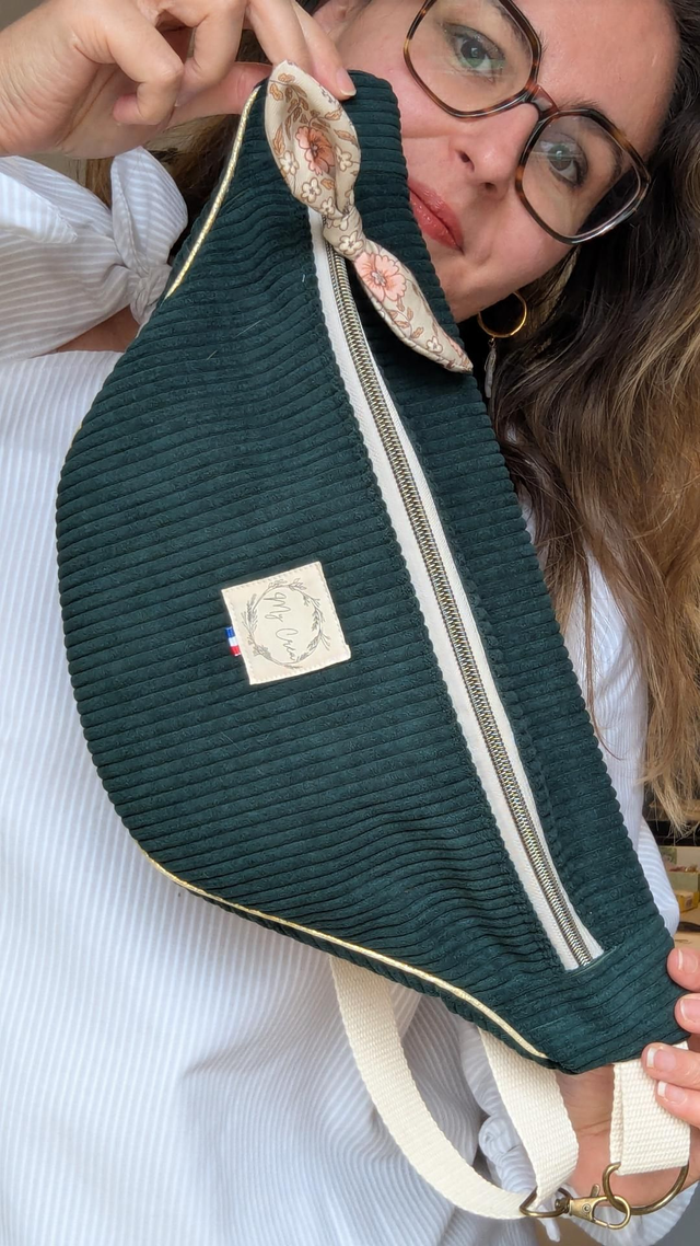Sac banane velours vert forêt