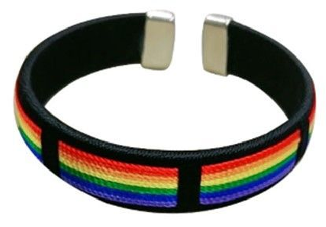 Pride Bracelet, Black with Rainbow Stripes.
