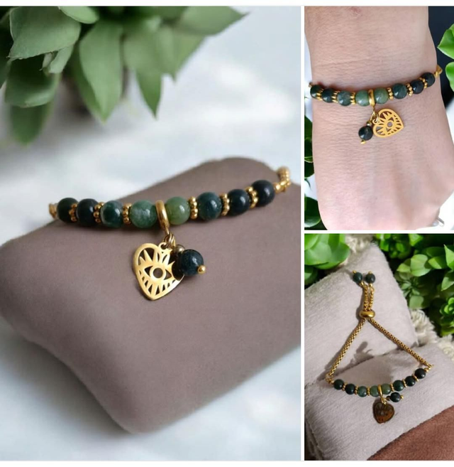 Bracelet coulissant Agate mousse - Souffle de Paix &amp; Renouveau