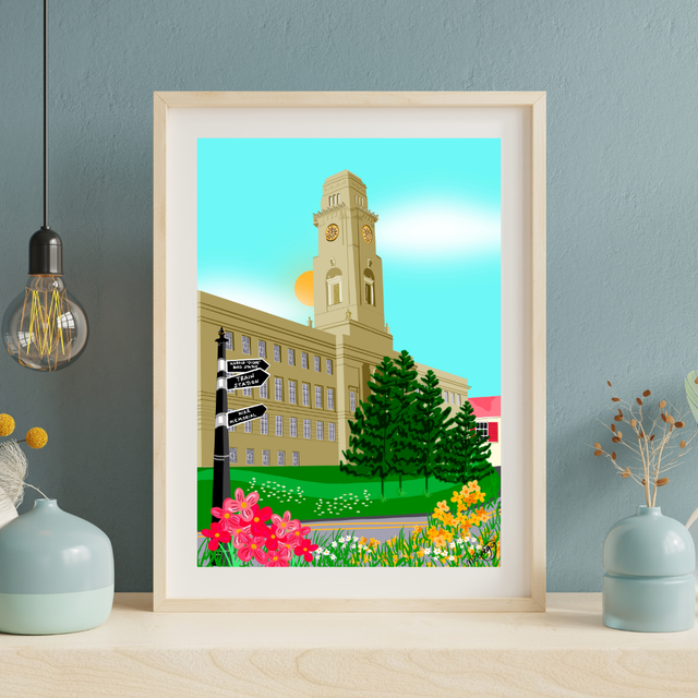 Town Hall, Barnsley Art Print - Colourful Illustration of the British Town Halls by UK Artist Marie Gregg
