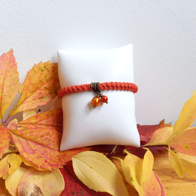 Parure orange et bronze 2 - Bracelet crocheté orange foncé