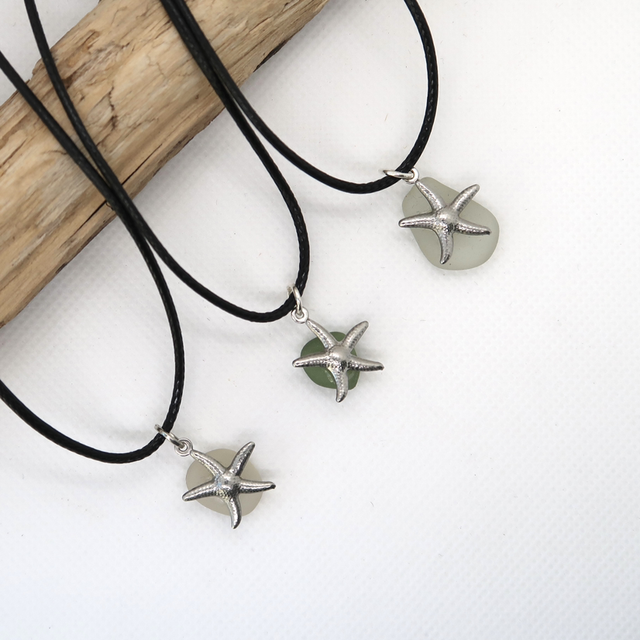 Starfish and seaglass pendant necklace 