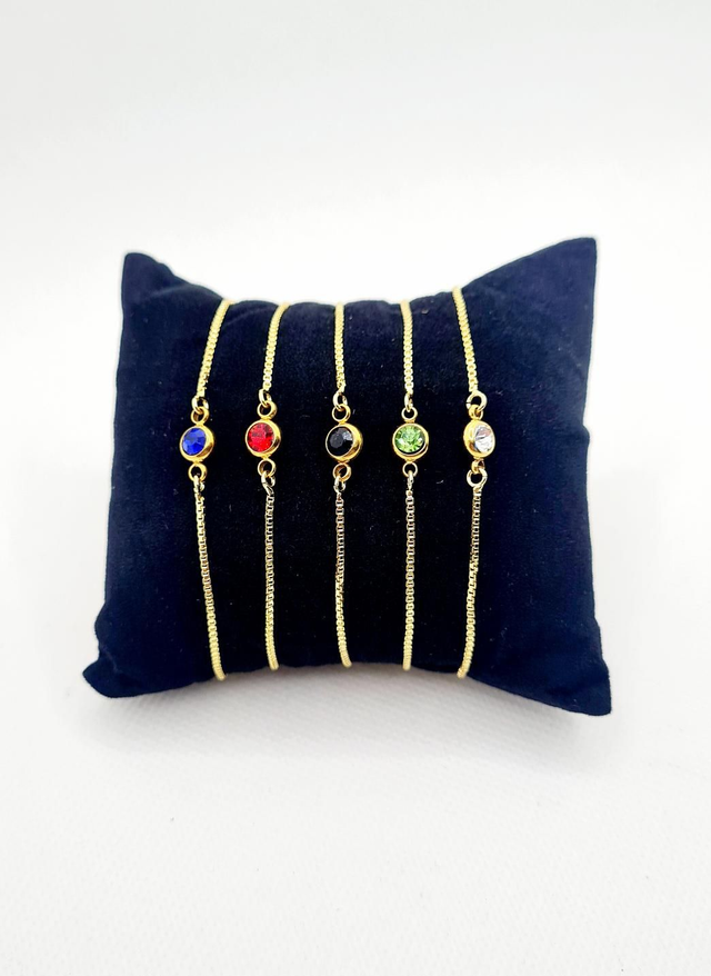 Bracelet "Noiva" en acier inoxydable or avec strass, réglable à coulisse 