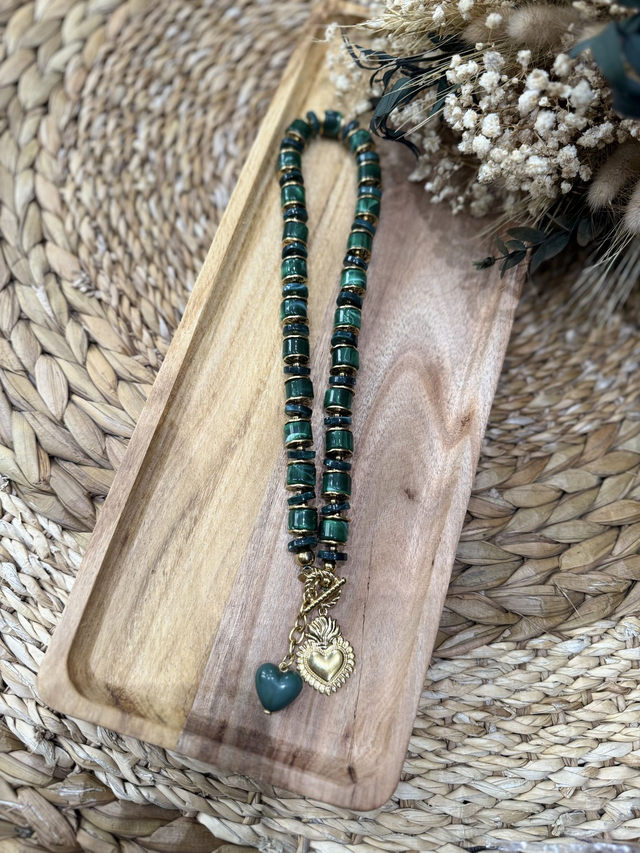 Collier Résine Vert Coeur