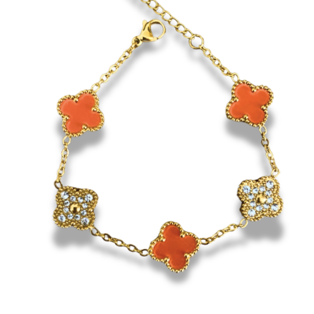 Bracelet trèfles blanc et orange 
