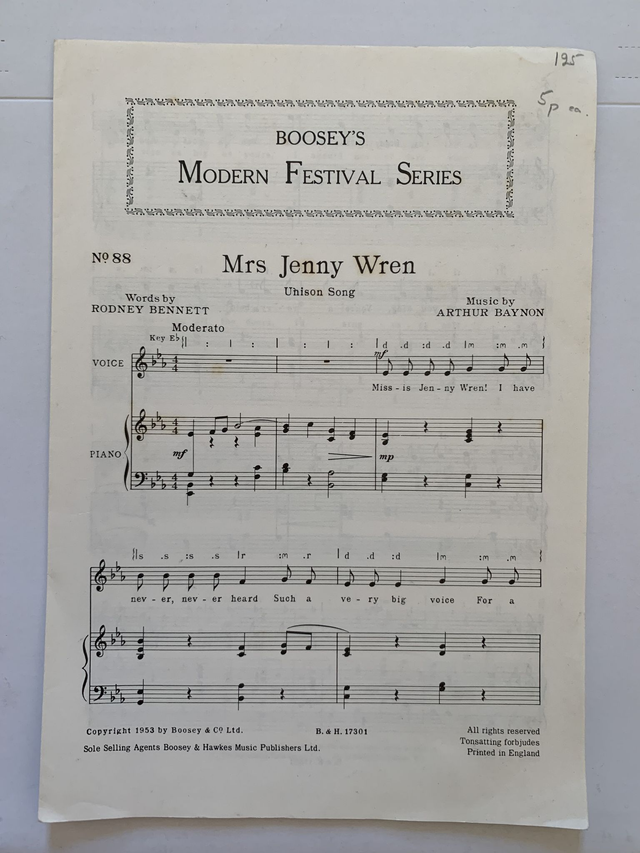 Mrs Jenny Wren Unison Song Sheet Music Boosey's Modern Festival Series