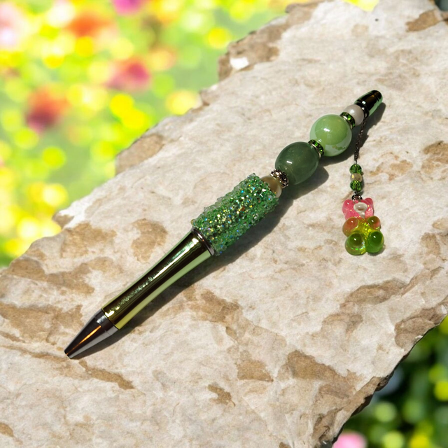 Stylo perles vert