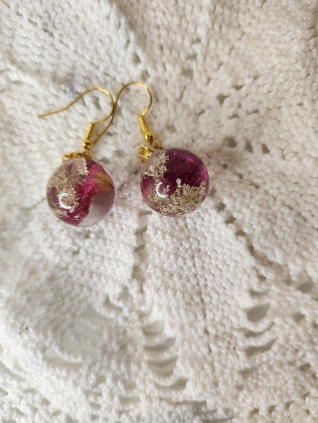 Boucles d'oreilles Boules fleurs roses
