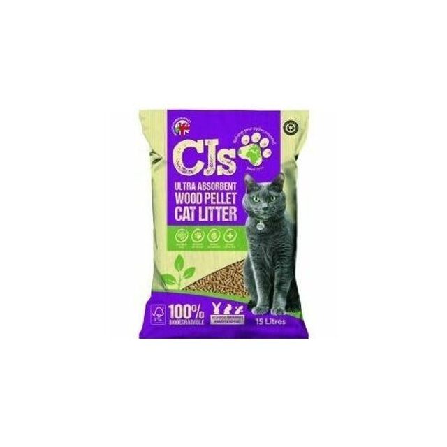 CJS Ultra Absorbent Wood Pellet Cat Litter 15Ltr