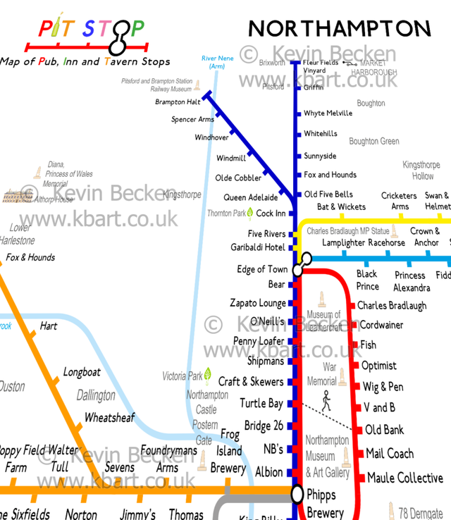 Northampton PITSTOP map of Pubs, Inns and Taverns