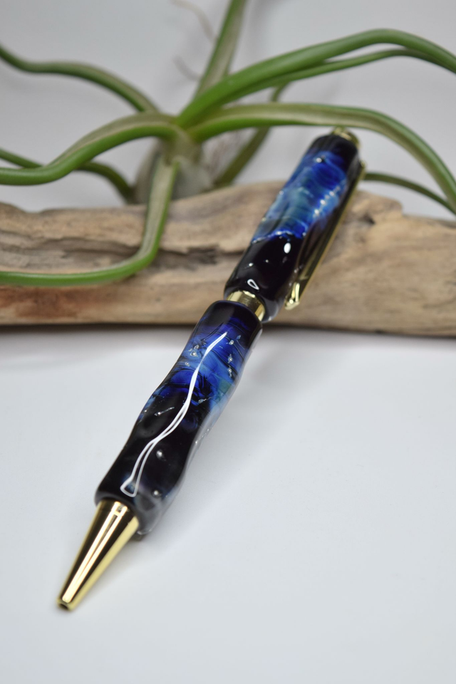 STYLO A BILLE FACETTES FIL D'ARGENT MONTURE OR