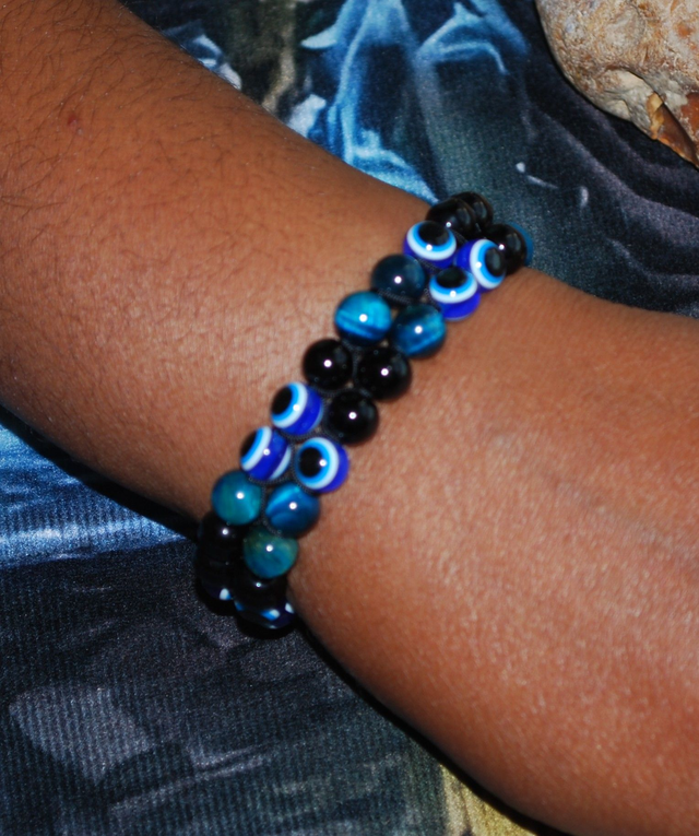 Bracelet en onyx, obsidienne et oeil de fatima