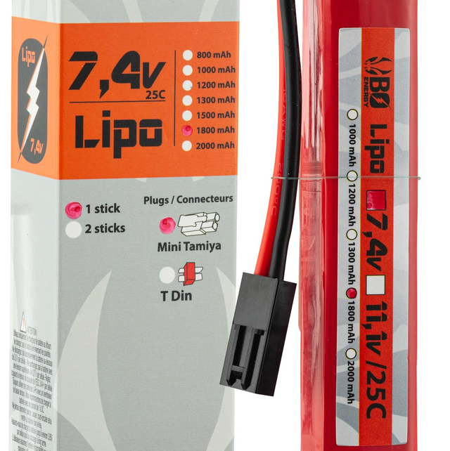 Batterie BO Lipo 7.4 1800mAh 25C Tamiya Mini 1 stick 