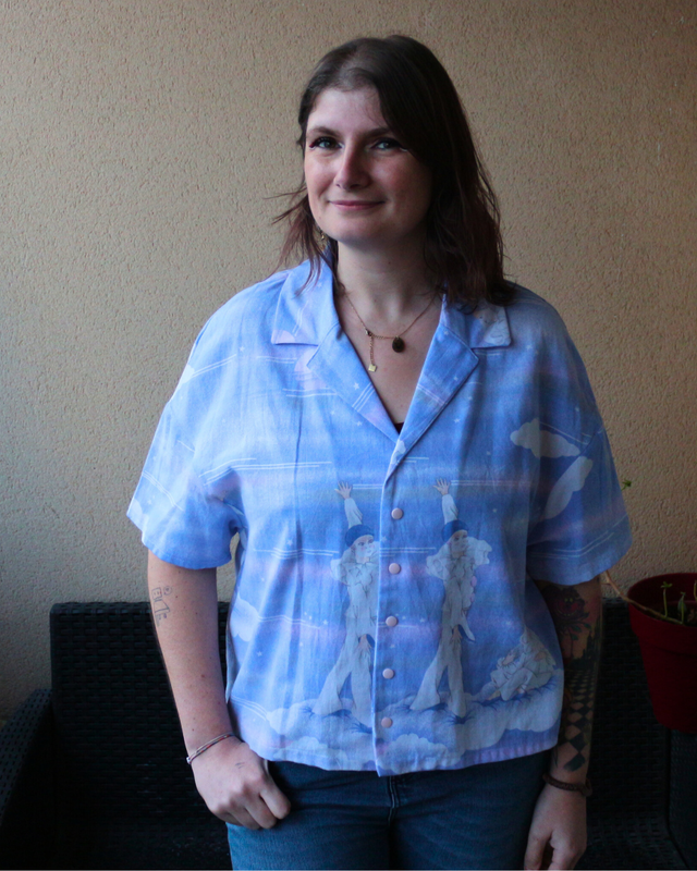 🌙 Chemise Upcyclée – « Pierrot la Lune » – Taille 38