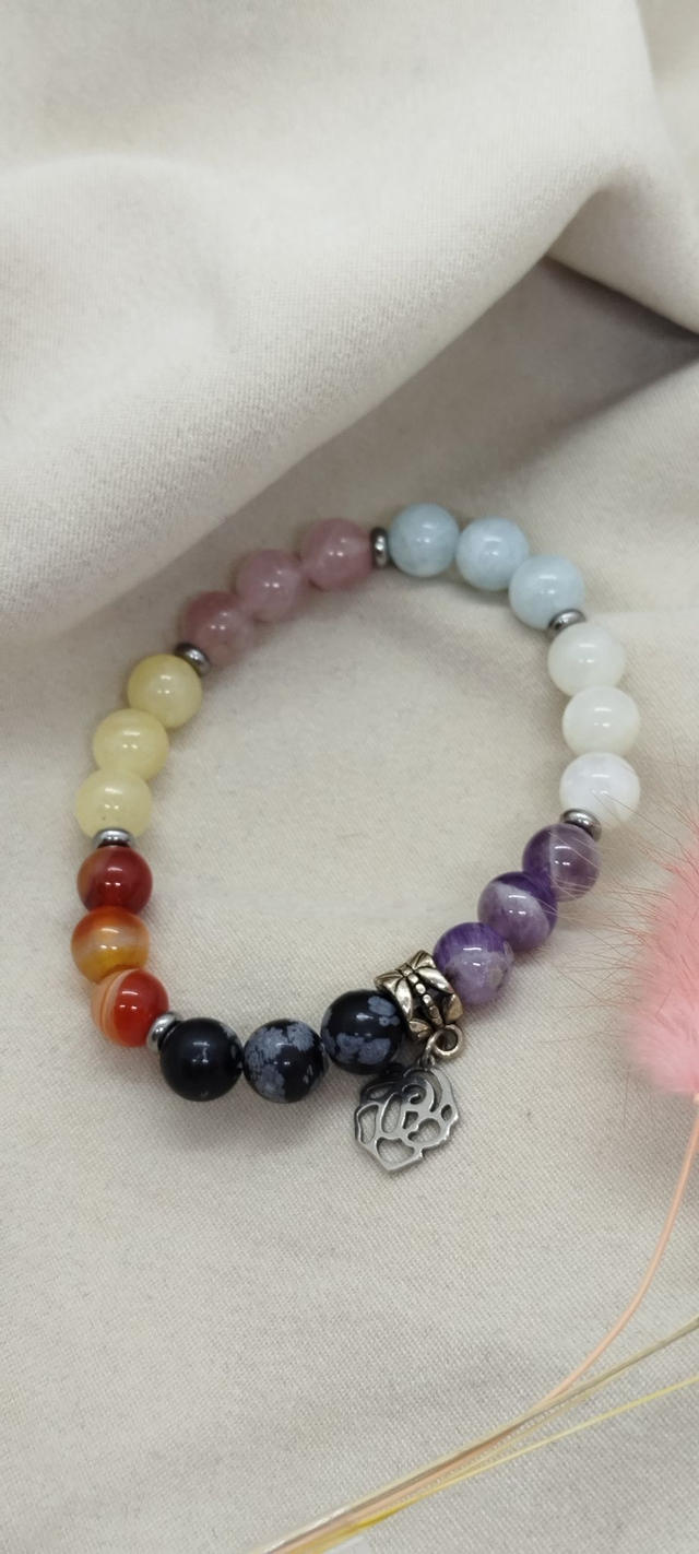 Bracelet 16 cm 7 chakras en pierres naturelles de 8 mm.