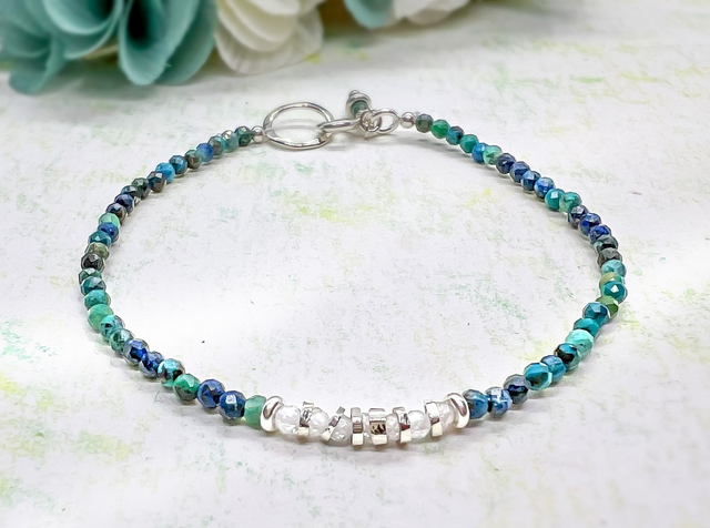 Pulsera de plata 925 con Crisocola azul facetadas