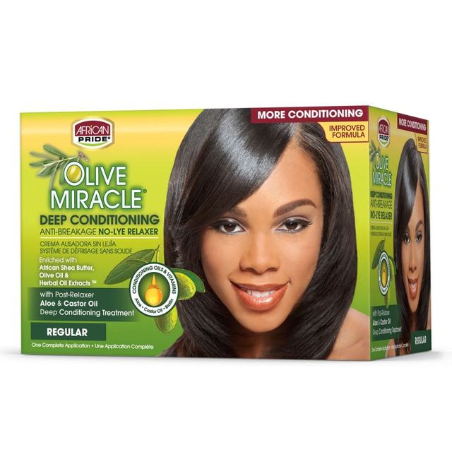 African Pride Olive Miracle Deep Conditioning No-lye Relaxer Kit, Regular