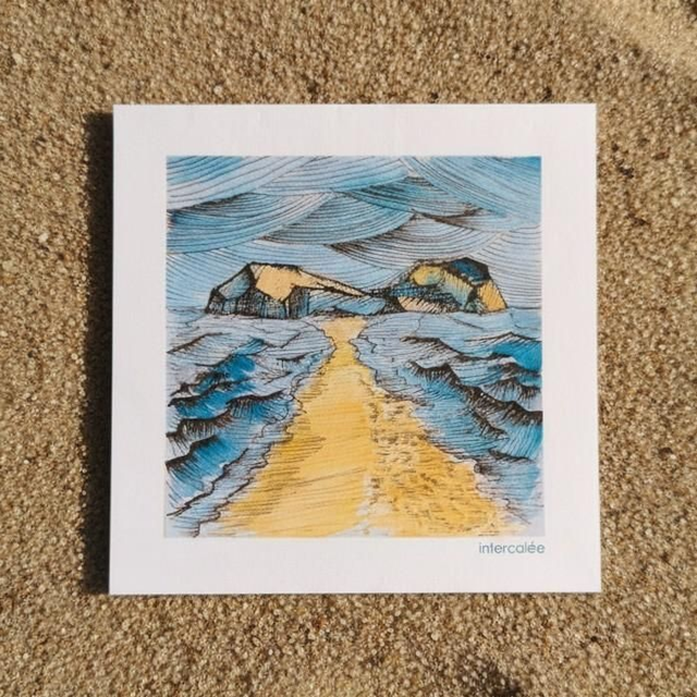 Carte postale carrée 13x13 - encre et aquarelle - Le Tombolo de Ste Marie - Martinique - reproduction