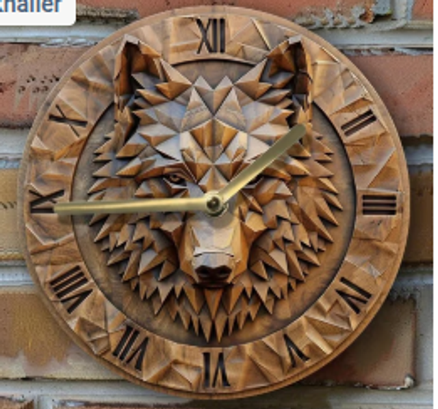 Vintage metalen klok Wolf Design (20cm diameter) Nieuw.