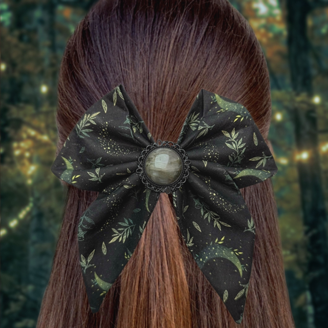 Barrette  à cheveux - Lune verte - Labradorite 