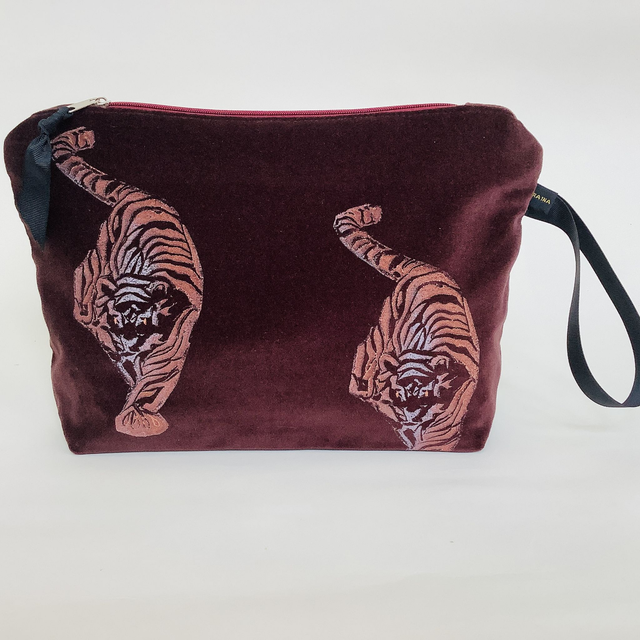 Chocolate Brown Tiger velvet Wash Bag